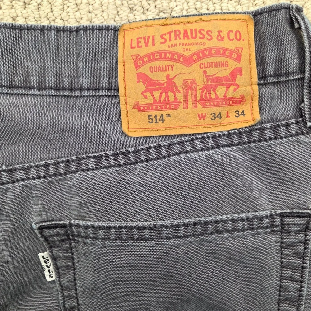 Levis 514 Straight Fit Cut Jeans Canvas Dungaree Charcoal Grey Mens 34x34 *READ
